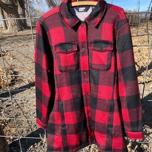 Lands' End Women's Red Plaid Insulated Button Up Shirt / Shacket Size M Petite